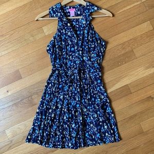🌼Sleeveless button navy blue floral shirt dress👗